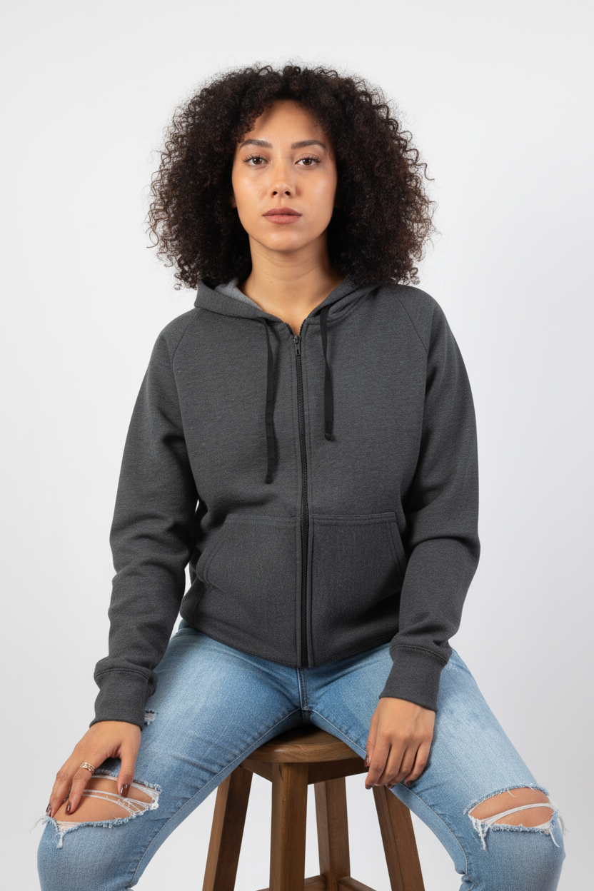 Chica hoodie gris oscuro zip
