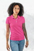 Polo chica rosa vivo botón blanco