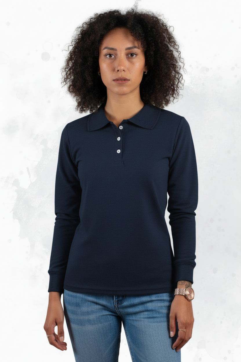 Polo ML chica azul marino